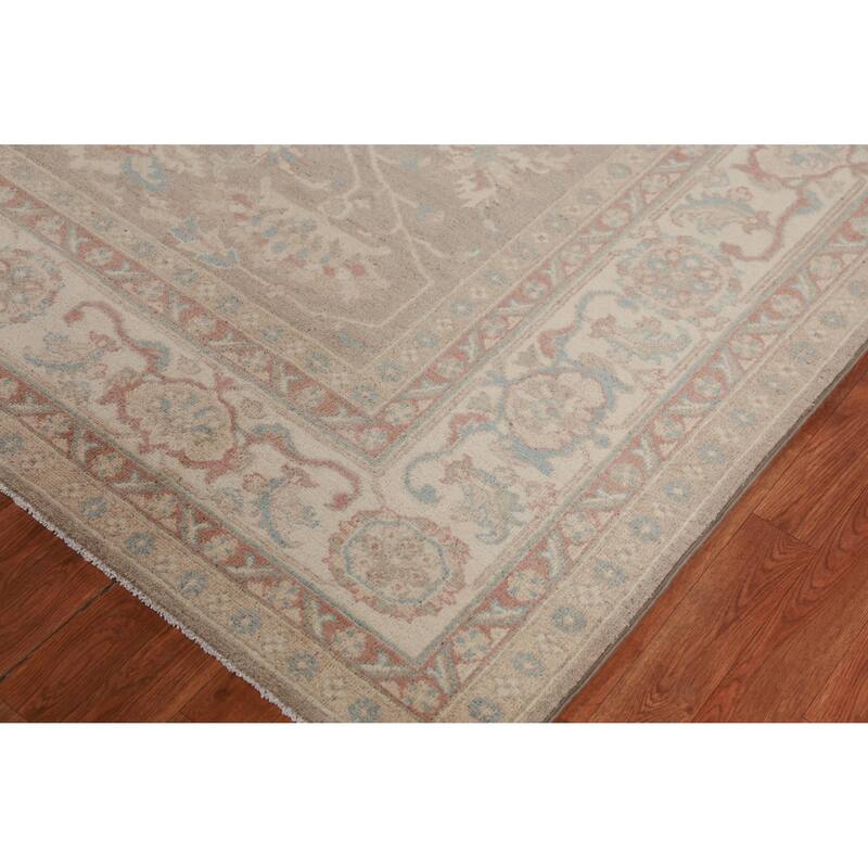 Hand Knotted Oriental 100% Wool Carpet Transitional Floral Beige & Ivories Oushak Area Rug - 9' 9'' X 8' 0''