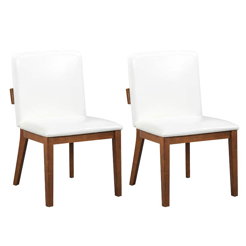 Modern PU Leather Upholstered Dining Chairs with Walnut Finish and High-Density Foam Seats, for Dining Rooms, Set of 2