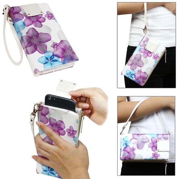 JAVOedge Universal Pullout Phone Wallet for Smartphones (Fits up to 5.5" Size) - spring blossom / mint