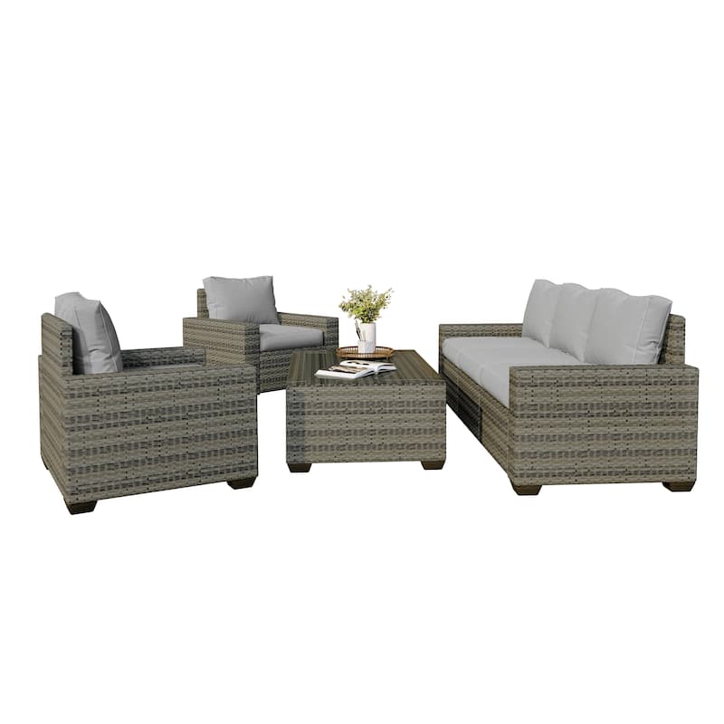 6-Piece Outdoor Wicker Sectional Sofa Set With Cushions And Coffee Table