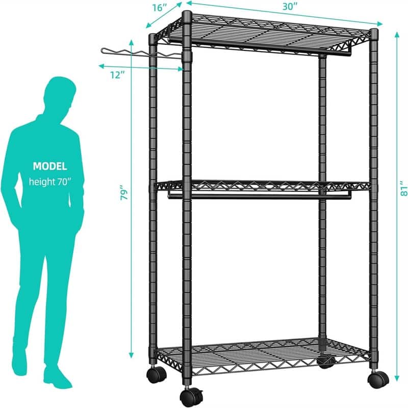 Rolling Garment Rack with 3 Shelves