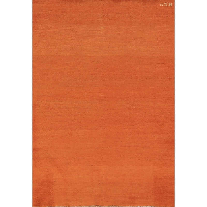 Orange Gabbeh Modern Rug Handmade Oriental Wool Carpet - 3'11" x 5'10"