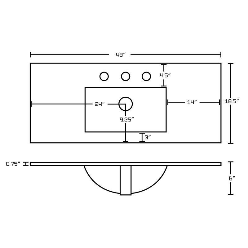 48in. W 3H8in. Ceramic Top Set In White Color Overflow Drain Incl