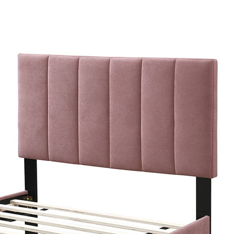 Brushed Linen Fabric Adjustable Headboard Full Bed with Channel Tufting Design