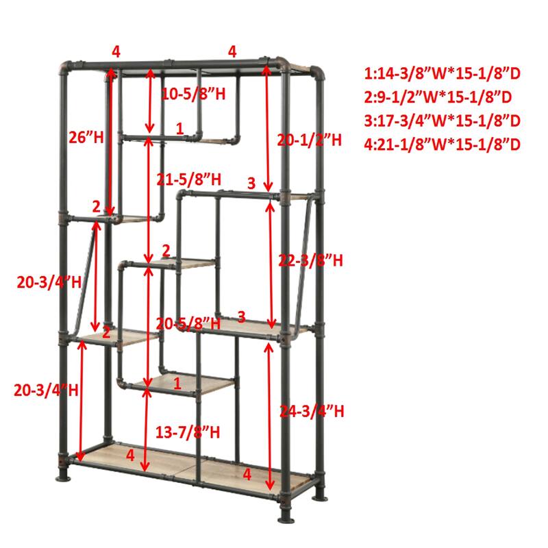 Vofi Industrial Black Metal Multi-Shelf Tiered Bookshelf by Furniture of America