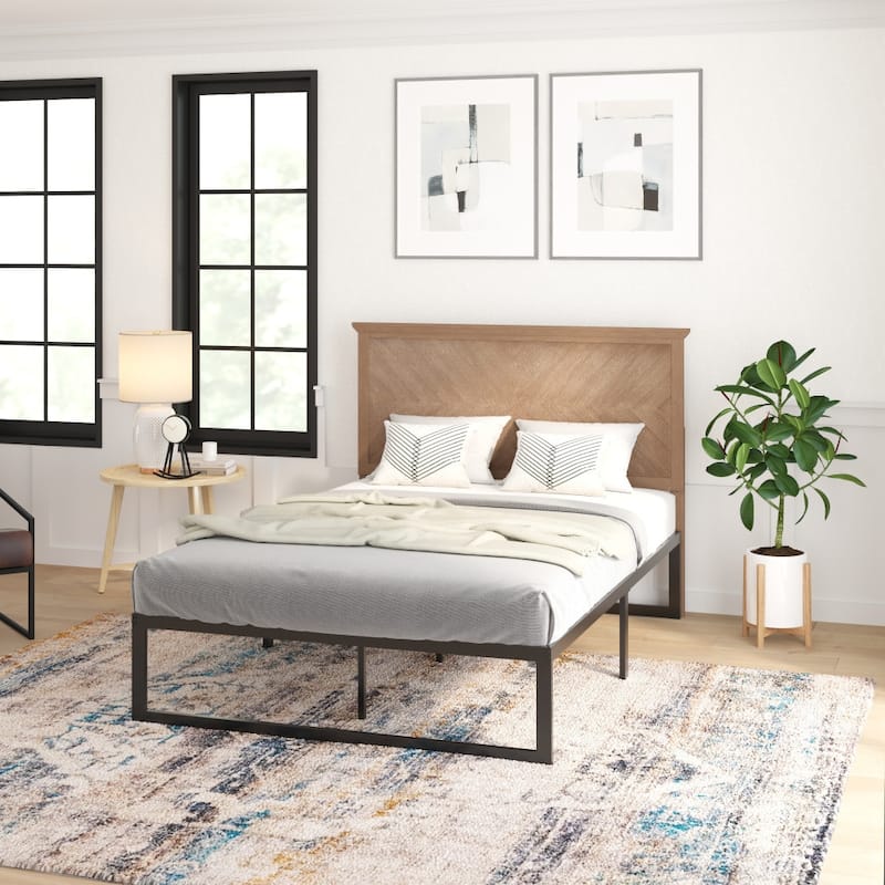 Solid Wood Herringbone Patterned Headboard Only