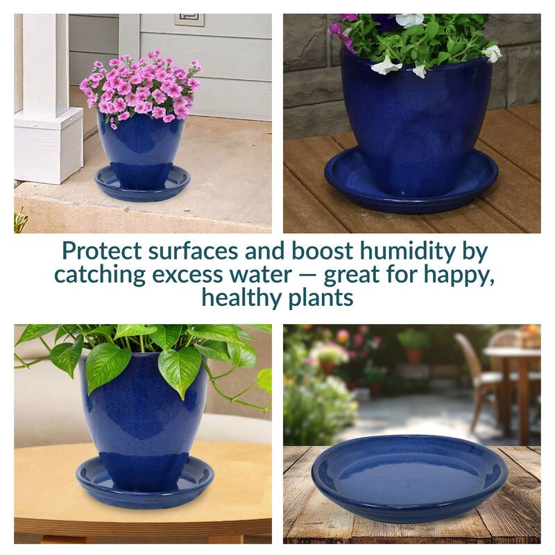 Sunnydaze Set of 2 Glazed Ceramic Planter Saucers - 9"