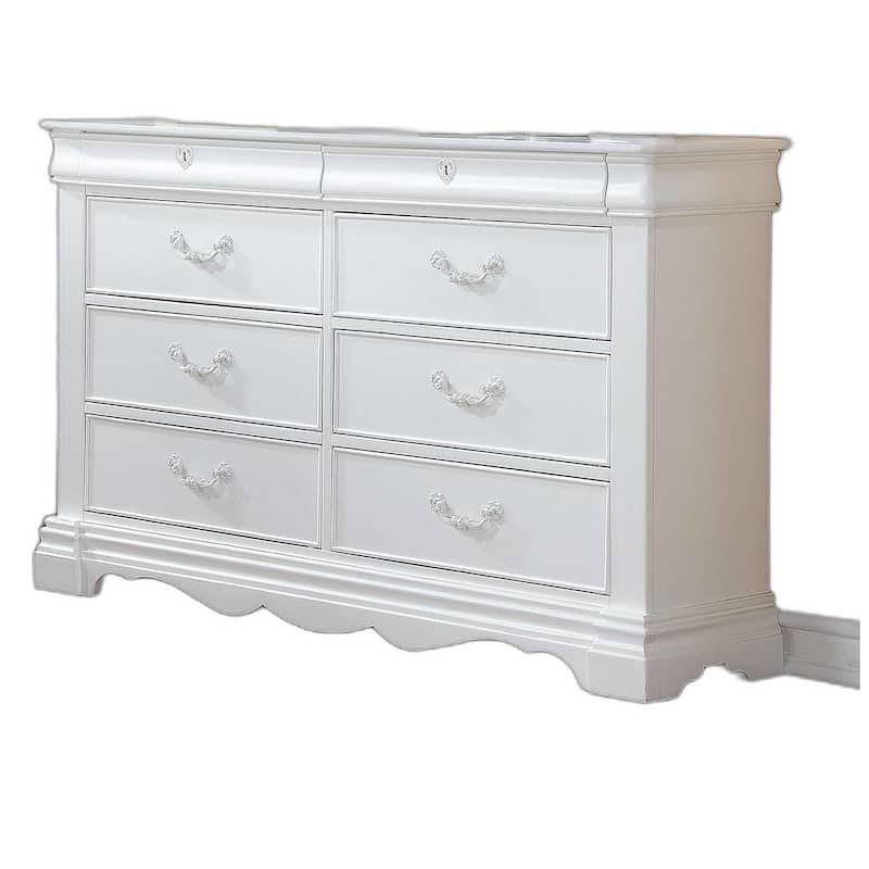 HomeRoots 56" White Solid Wood Eight Drawer Double Dresser
