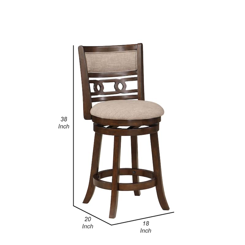 Gary 24 Inch Swivel Counter Stool, Cushioned Seat, Open Back, Cherry Brown