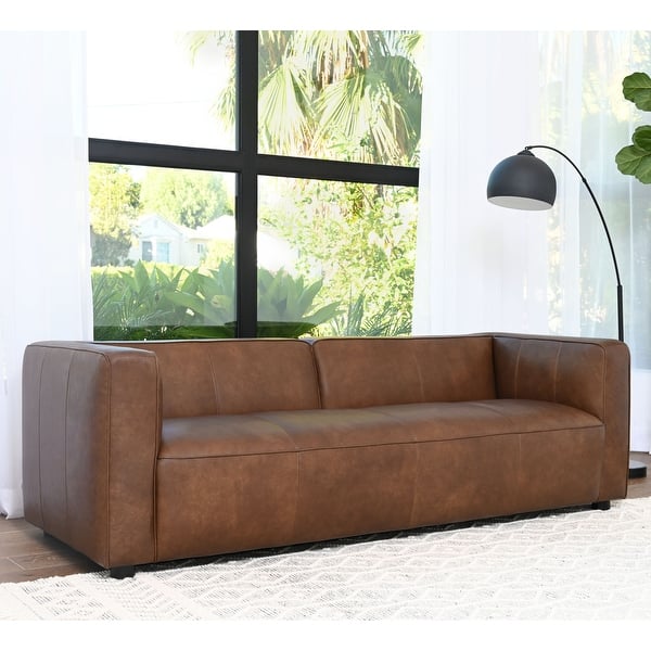 Shop Abbyson Hamilton Top Grain Leather Dark Camel Sofa