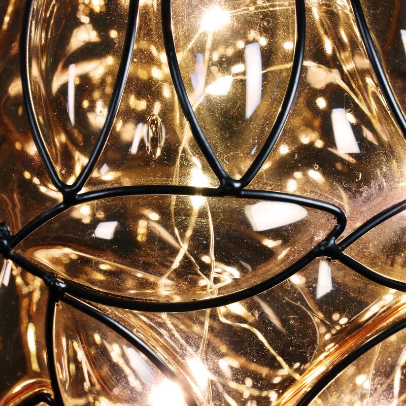 Exhart Solar Tear Shaped Hand Blown Glass Hanging Lantern with Fifteen LED lights, 7 by 24 Inches