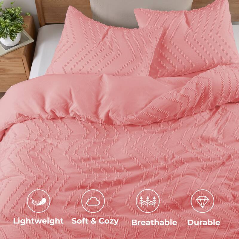 Clipped Jacquard Geometric Duvet Cover & Pillowcase Set - Light Pink/Wave - Twin
