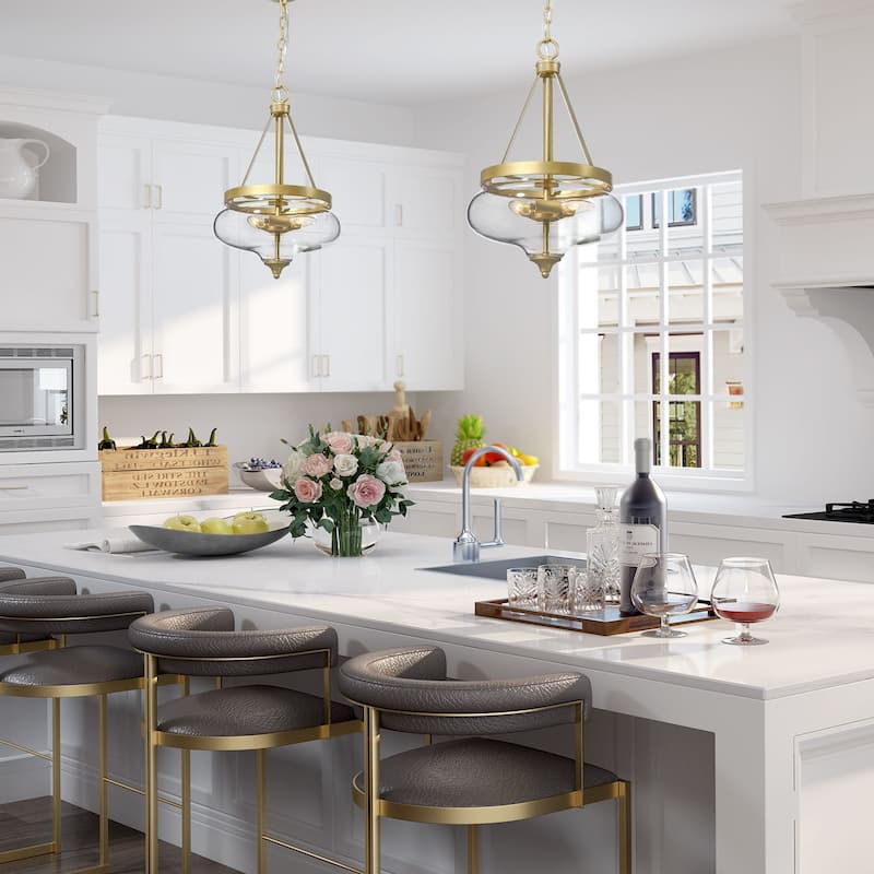 Modern Glam Chandelier 3-Light Clear Glass Lantern Farmhouse Pendant Lights for Kitchen Island