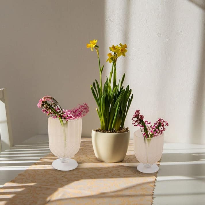 Goblet Style Frosted Glass Table Vases Set of 2 Modern Decor Accent