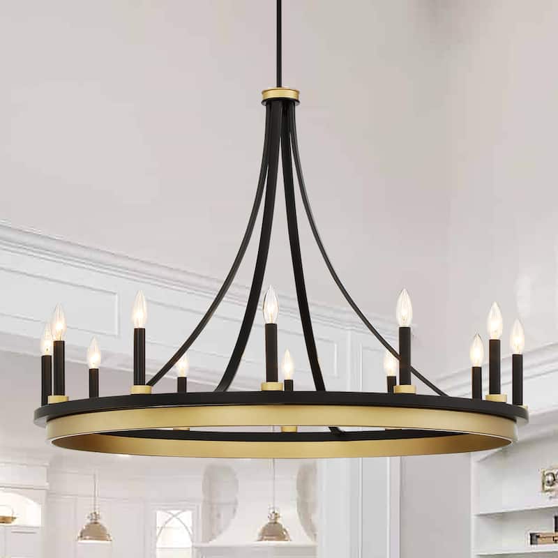 Acroma 12-light 40In Modern Farmhouse Large Empire Chandelier - Black & Brass