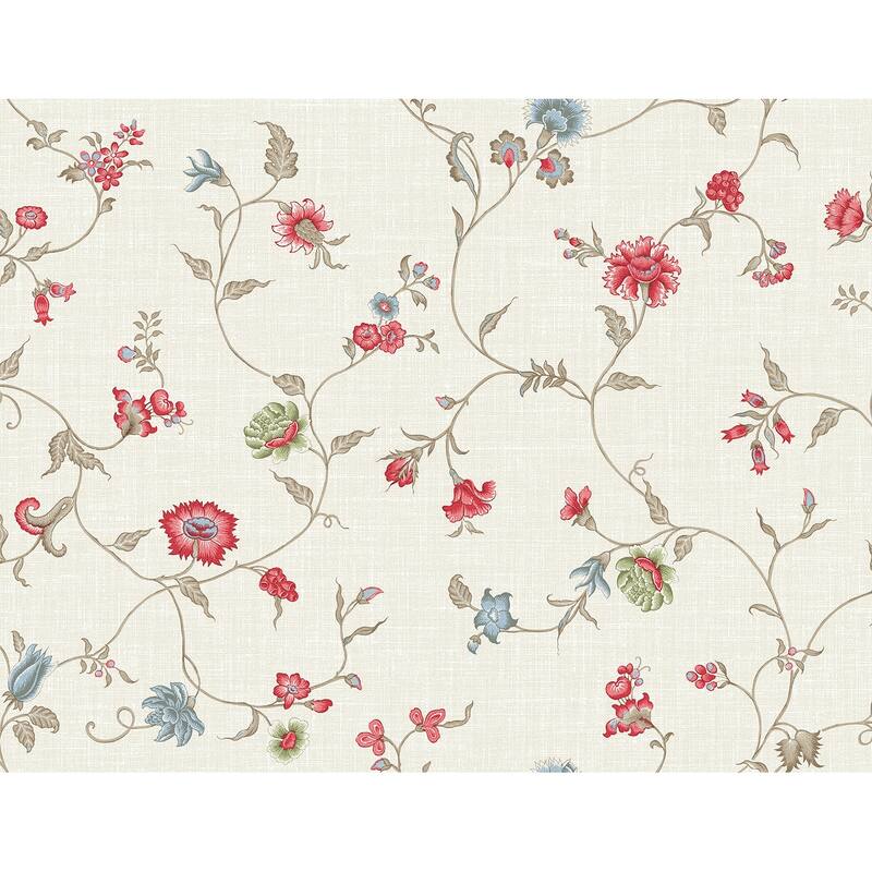 Seabrook Designs Florale Trail Nonwoven Unpasted Wallpaper - 27 in. W x 27 ft. L - Cranberry & Blue Bell
