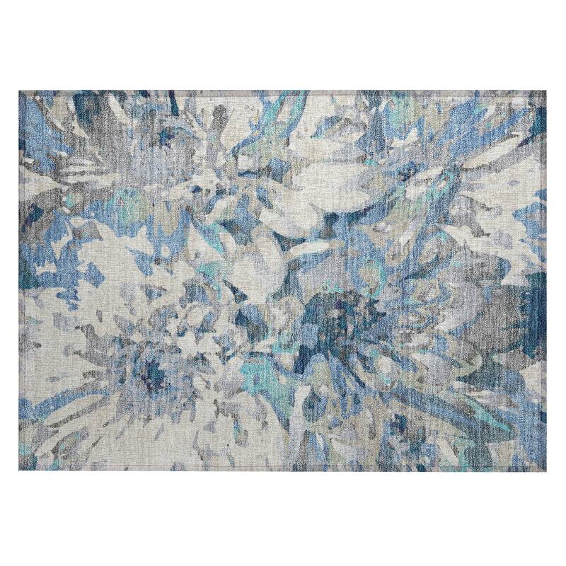 Machine Washable Indoor/ Outdoor Abstract Floral Chantille Rug