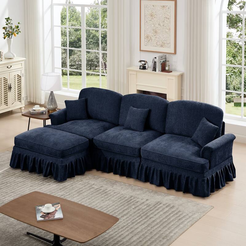 GDFStudio - Mid Century Chenille L-Shaped 3-Seater 107.1" Modular Sectional Sofa with Ottoman