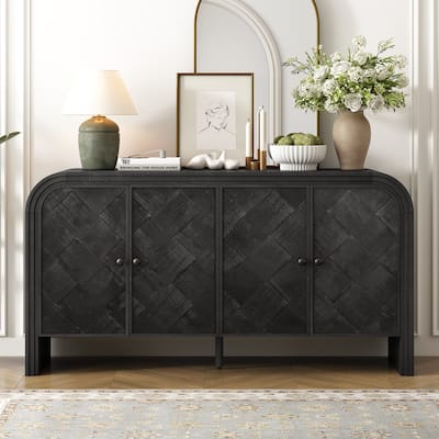 Versatile Console Table Sideboard with Woven Design Wood Doors and Solid Wood Veneer,Buffet Sideboard