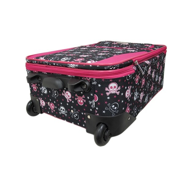pink and white luggage