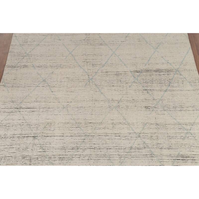 All-Over Trellis Moroccan Modern Area Rug Hand-Knotted Wool Carpet - 6'11"x 10'10"