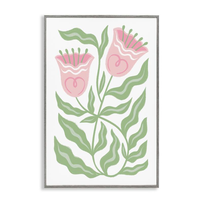 Stupell Pink Tulip Twin Blossoms Framed Giclee Art Design By Martina Pavlova - 20 x 30 - Grey