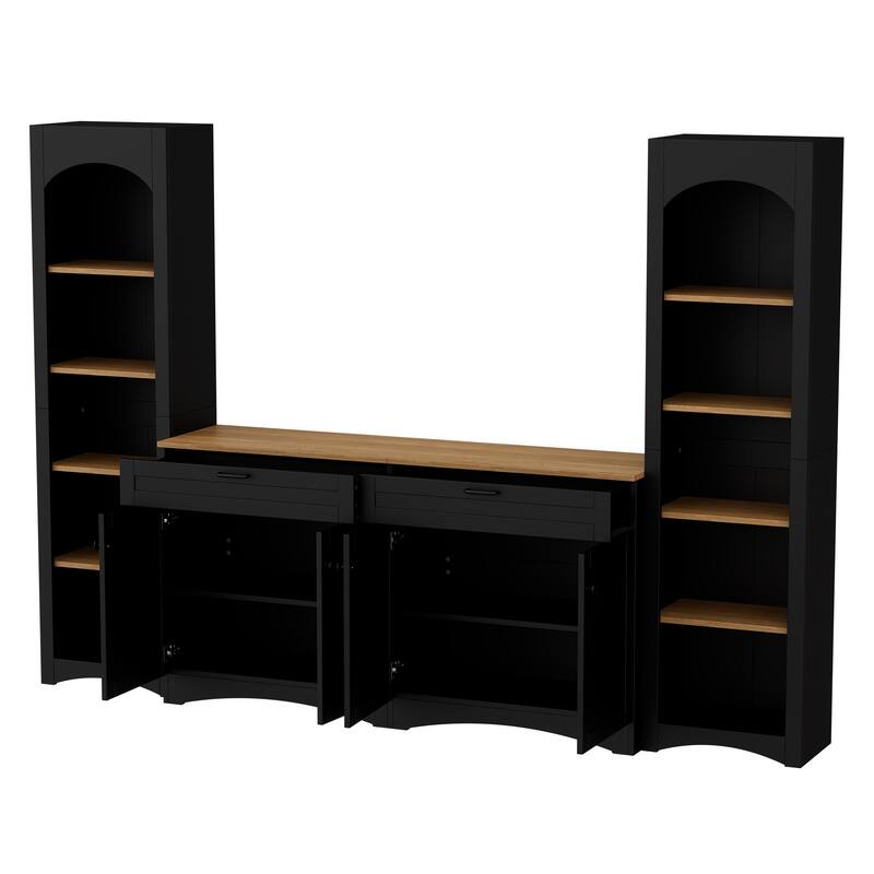 3-Piece Farmhouse Entertainment Center with Storage, for TVs Up to 70" - 102.3" W × 15.7" D × 72" H