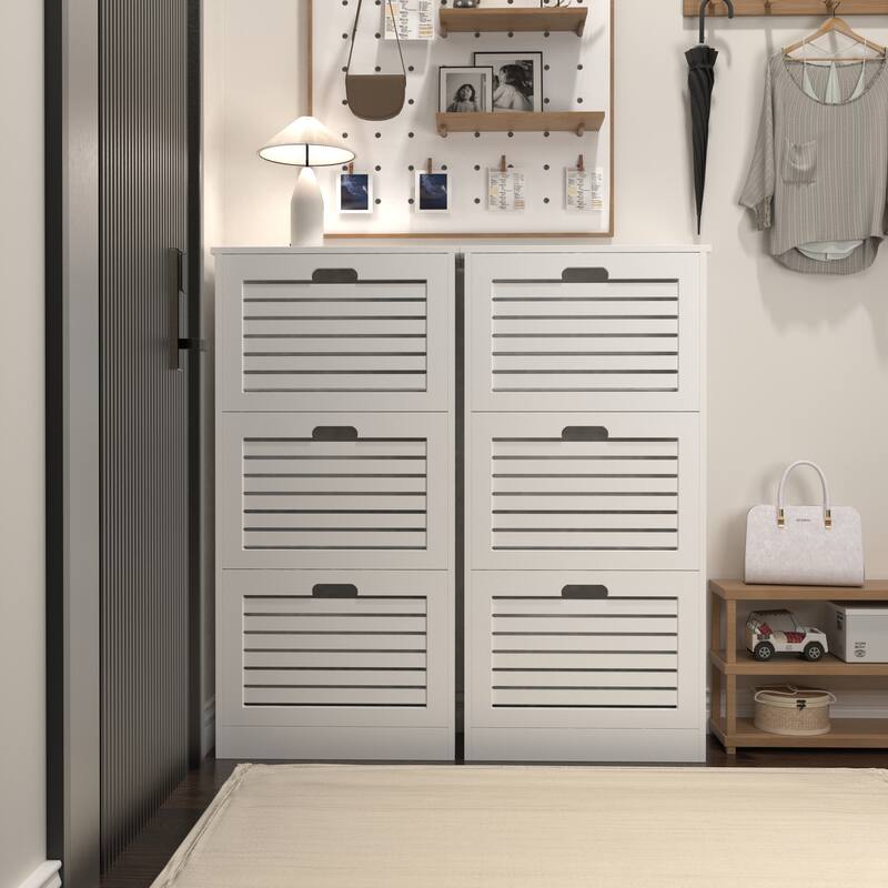 Shoe Cabinet with 3 Flip Drawers, Large Capacity Wooden Shoe Storage Cabinet, Shoe Rack with Adjustable Shelves