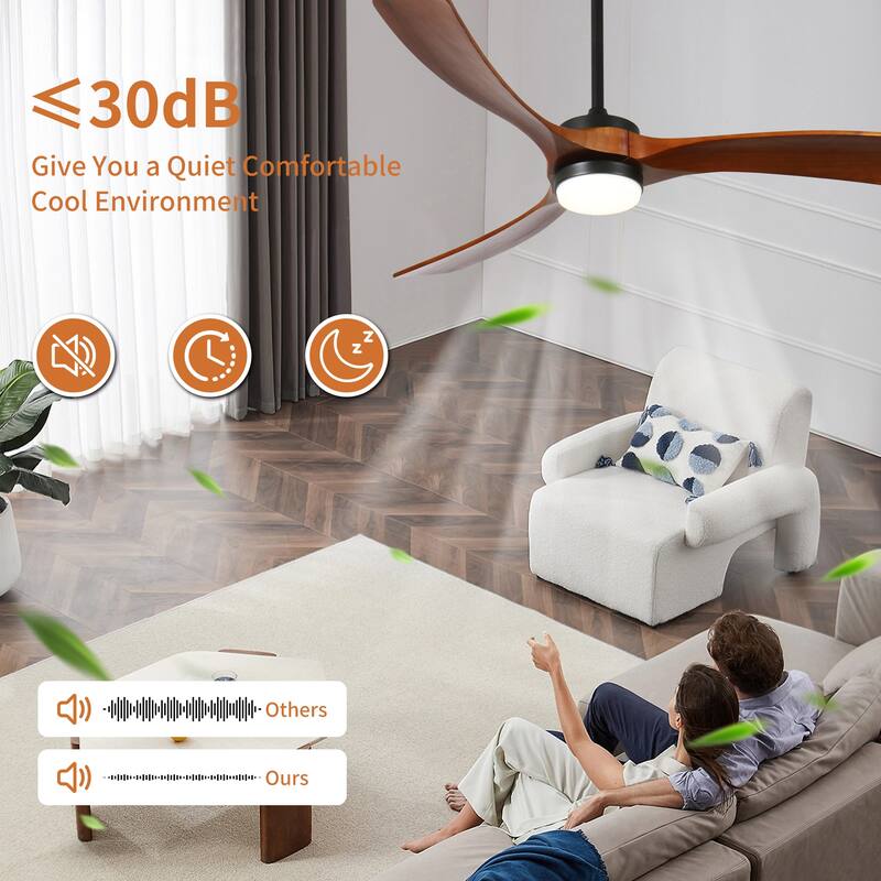 Quiet Reversible DC Motor with 3-Speed Timer and 3 Color-Changing Lights, Wood Ceiling Fan with Lights and Remote