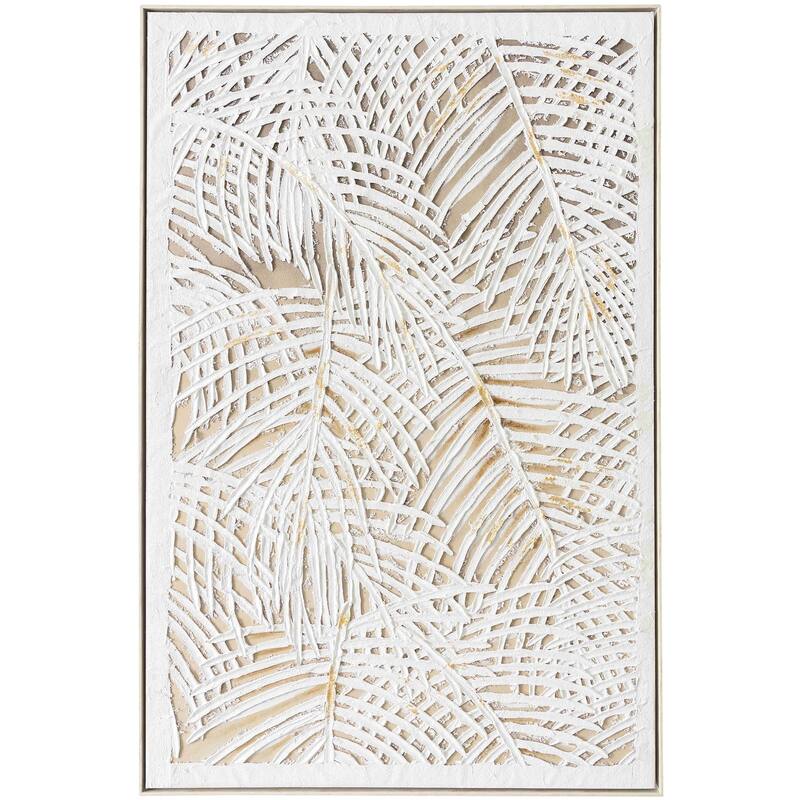 StyleCraft Palm Leaves Hand-Painted Framed Canvas Wall Art - 40" x 60" - White