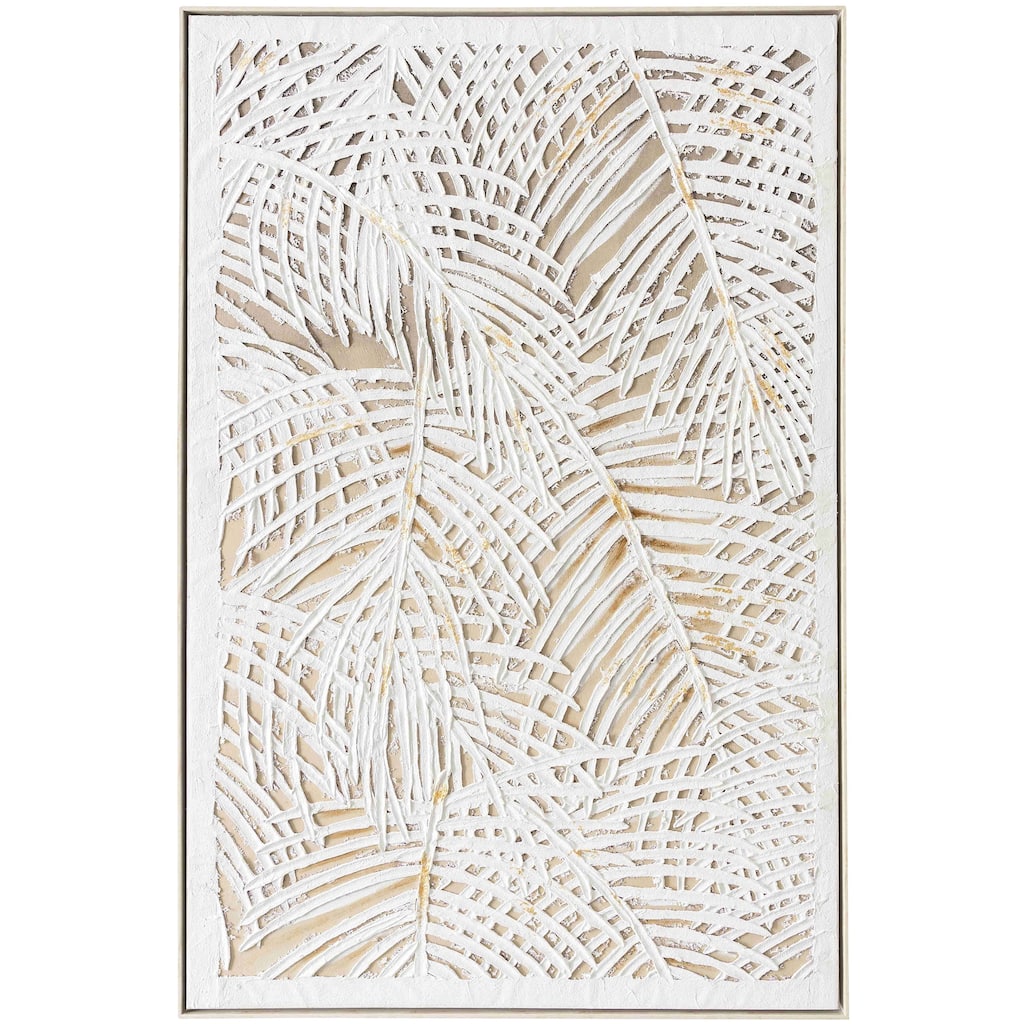 StyleCraft Palm Leaves Hand-Painted Framed Canvas Wall Art - 40" x 60"