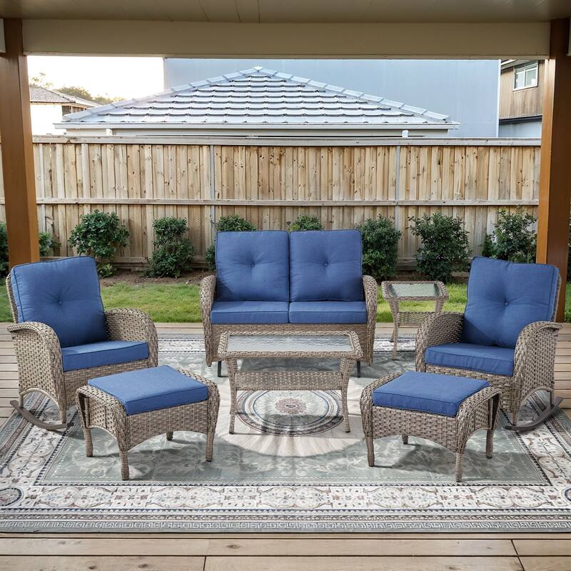 Gymojoy Outdoor Wicker Patio Furniture Loveseat Glider & Chair Set Weather-Resistant