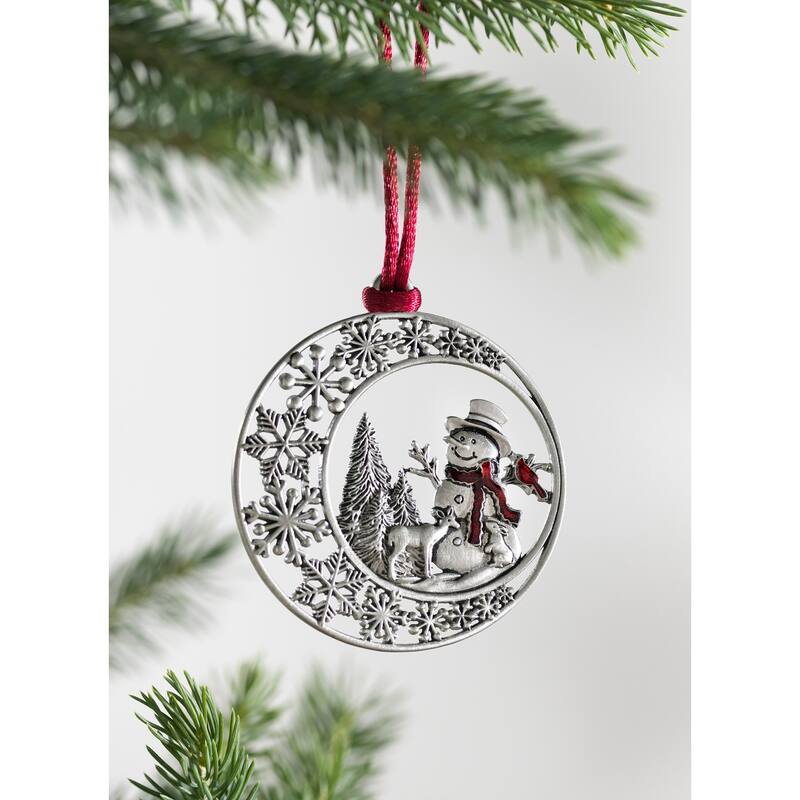 Solid Pewter Christmas Tree Ornament - Snowman