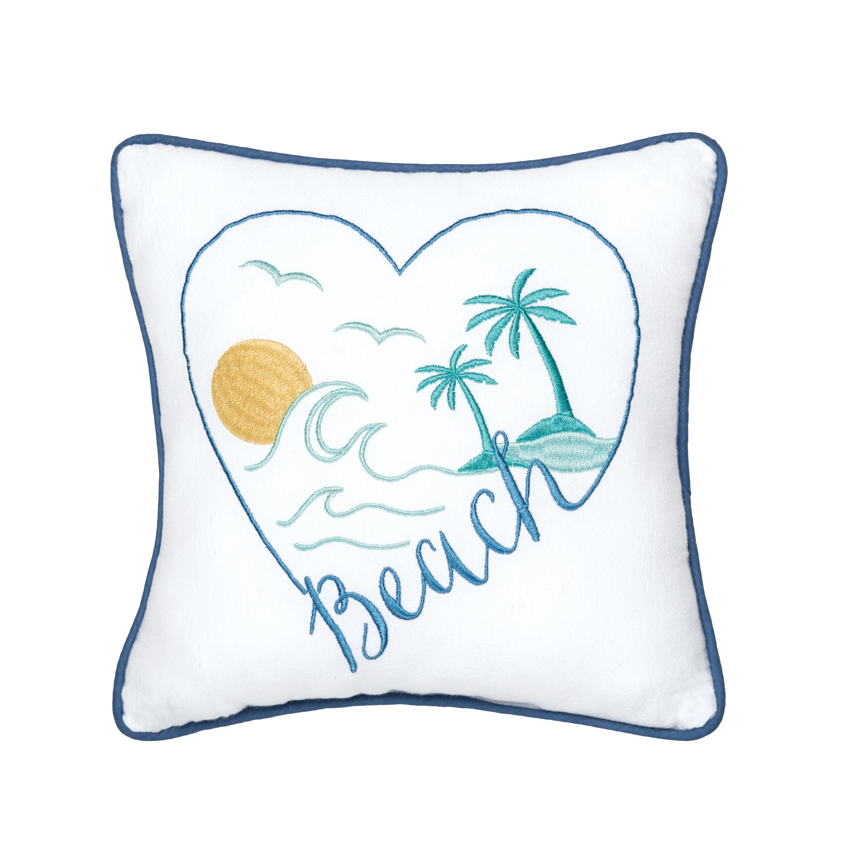 10" x 10" Beach Heart Small Petite Size Accent Throw Pillow