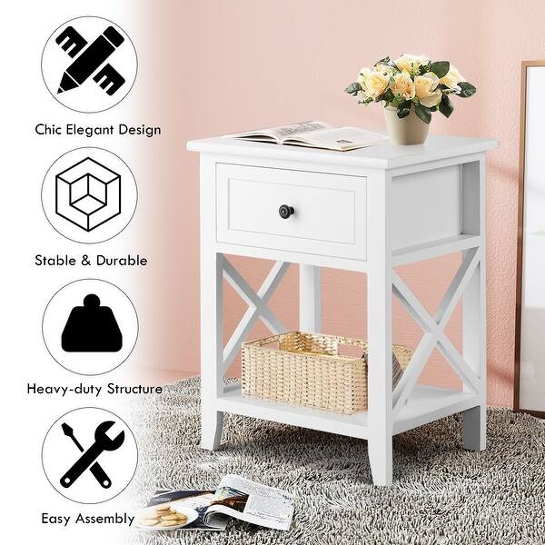 Shop Costway 2pcs End Bedside Table Nightstand Drawer Storage Room
