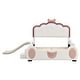 preview thumbnail 6 of 9, Full Size PU Upholstered Platform Bed with Seashell Shaped Headboard, LED Light and Slide, Wood Kids Bed Frame, Pink+White