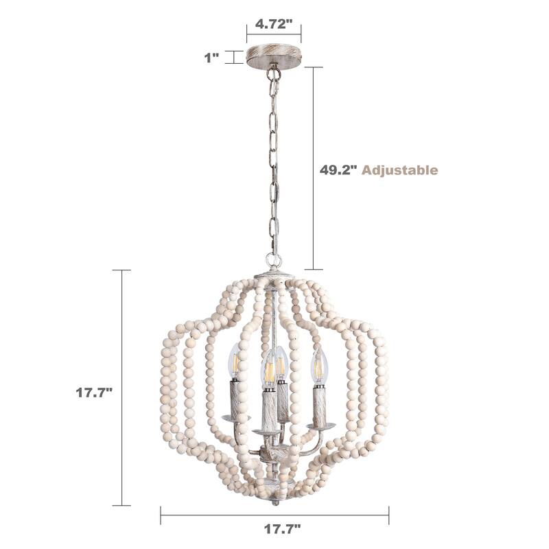 OYIPRO 4-Light Farmhouse Geometric Chandelier with Wood Beads