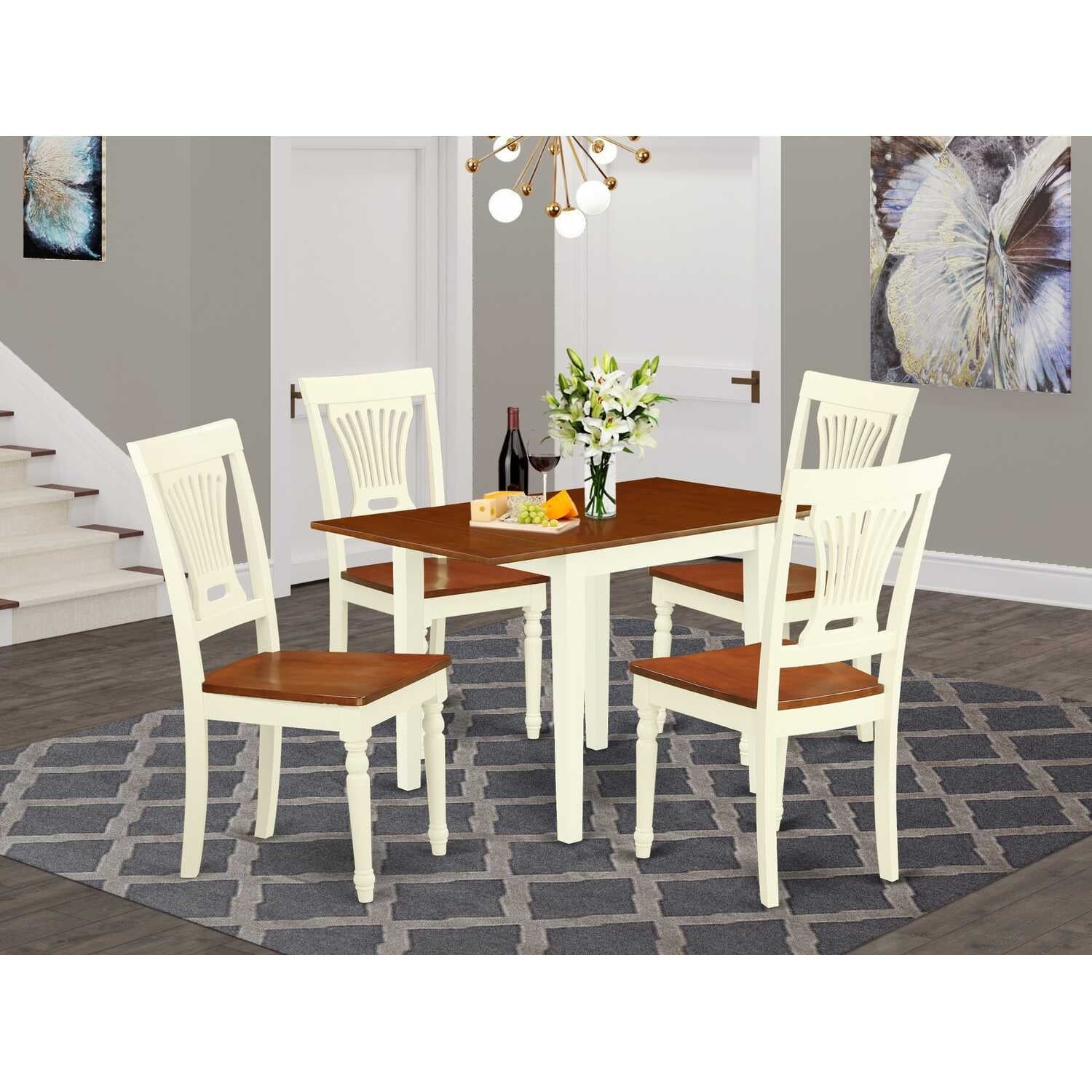 5-Piece Buttermilk and Cherry Solid Wood Top - Dining Room Set - Seats 4