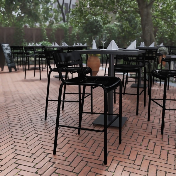 2PK Modern Commercial Grade 2 Slat Indoor/Outdoor Steel Bar Stool On