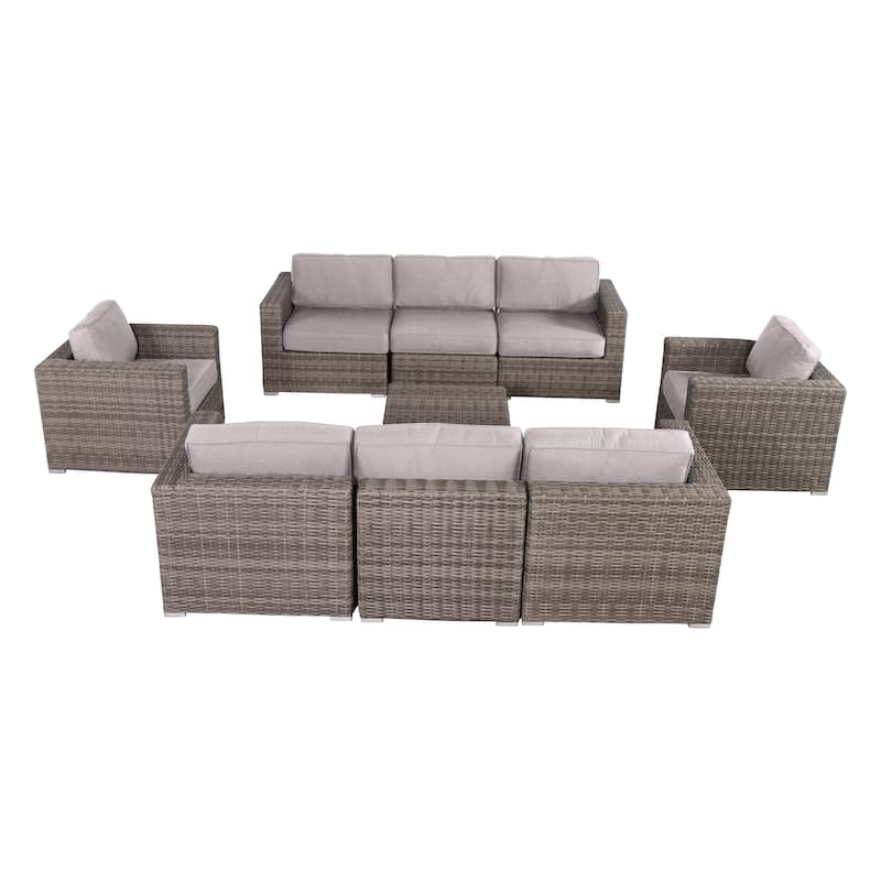 LSI Antibes Grey Wicker Sunbrella 9-piece Sofa Club Set - Taupe