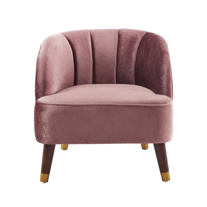 Velvet Barrel Accent Chair, Comfy Upholstered Single Sofa Side Chair, Lounge Armchair with Curved Tufted Back & Wooden Legs