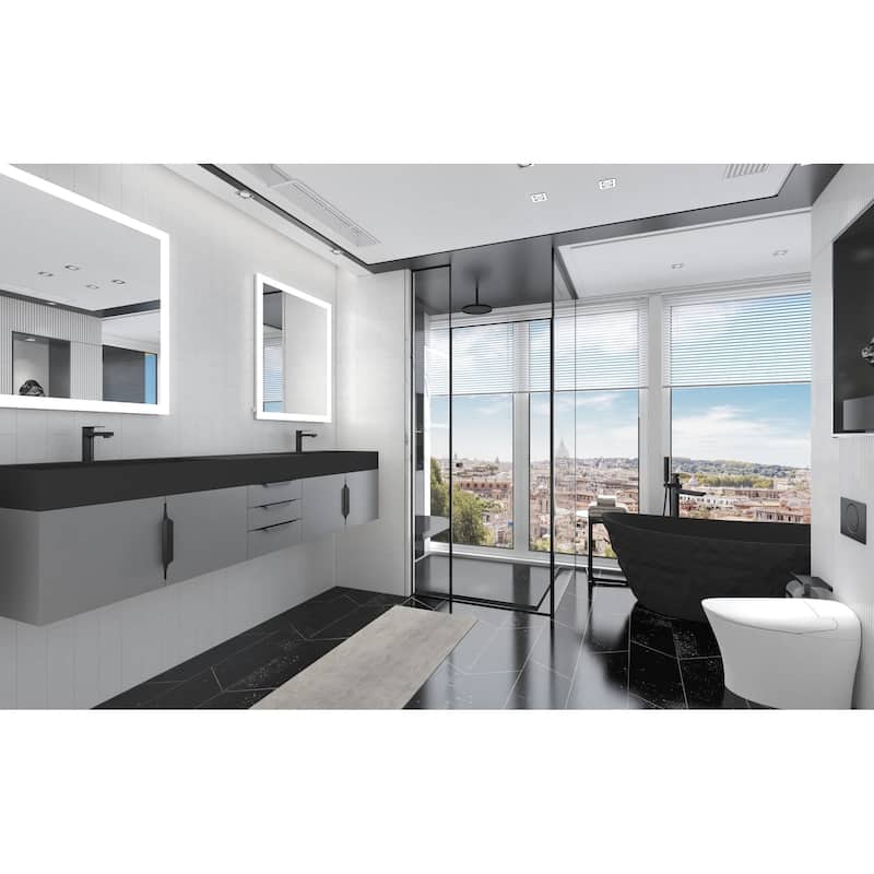 Amazon 84" Wall Mounted Double Bathroom Vanity Set w/ Black Top