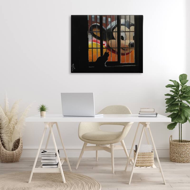 Stupell Mouse Character Peering at Cat Canvas Wall Art Design By Keith Thomson