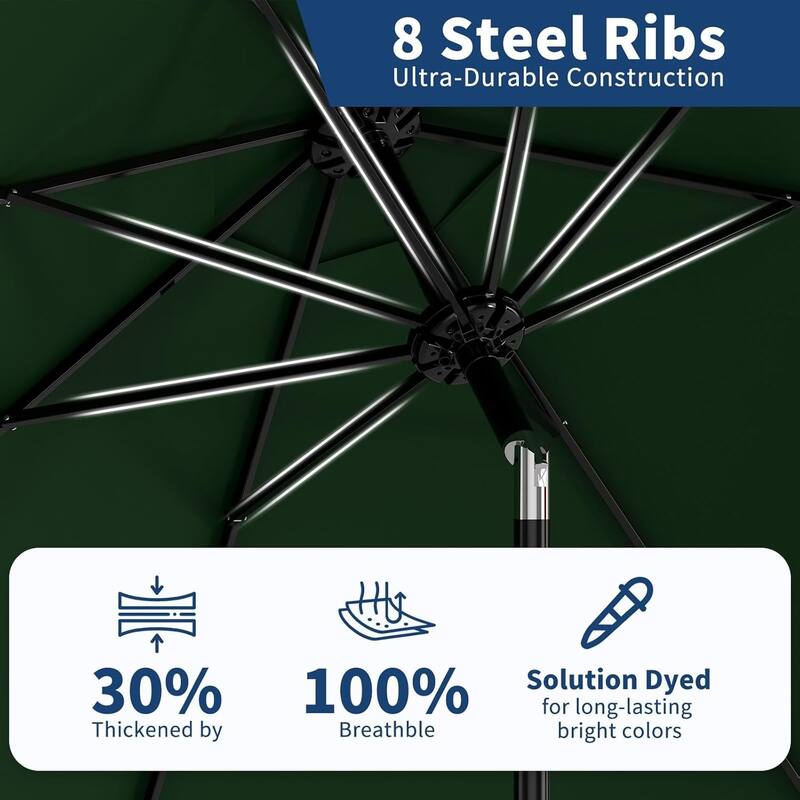 10Ft Patio Umbrella - 8 Sturdy Ribs Outdoor Table Umbrella with Crank Lift & Push Button Tilt