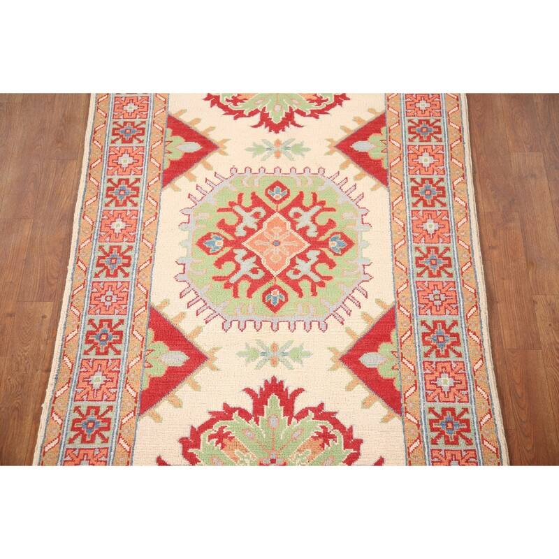 Geometric Kazak Oriental Accent Rug Handmade Wool Carpet - 3'4"x 5'0"