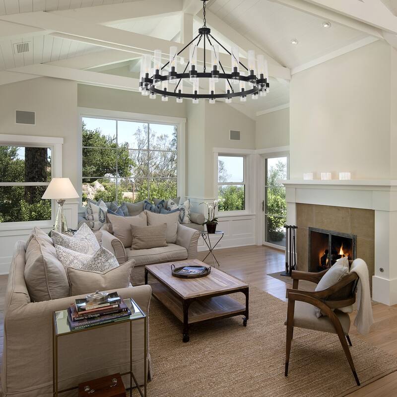 Modern 20 - Light Wheel Chandelier with Clear Glass Shade