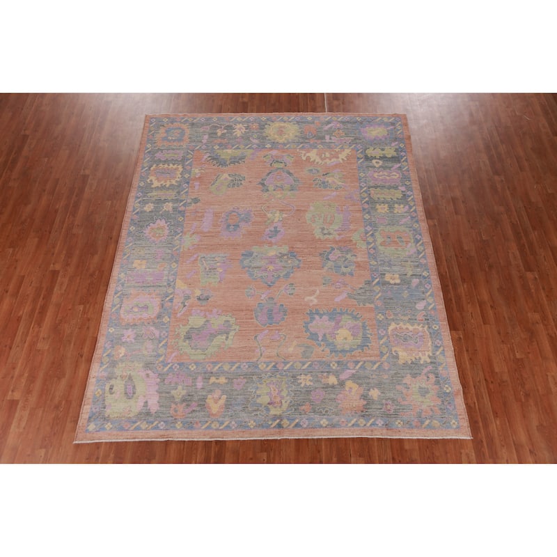 Hand Knotted Oriental 100% Wool Carpet Transitional All-Over Coral Oushak Area Rug - 10' 0'' X 8' 0''