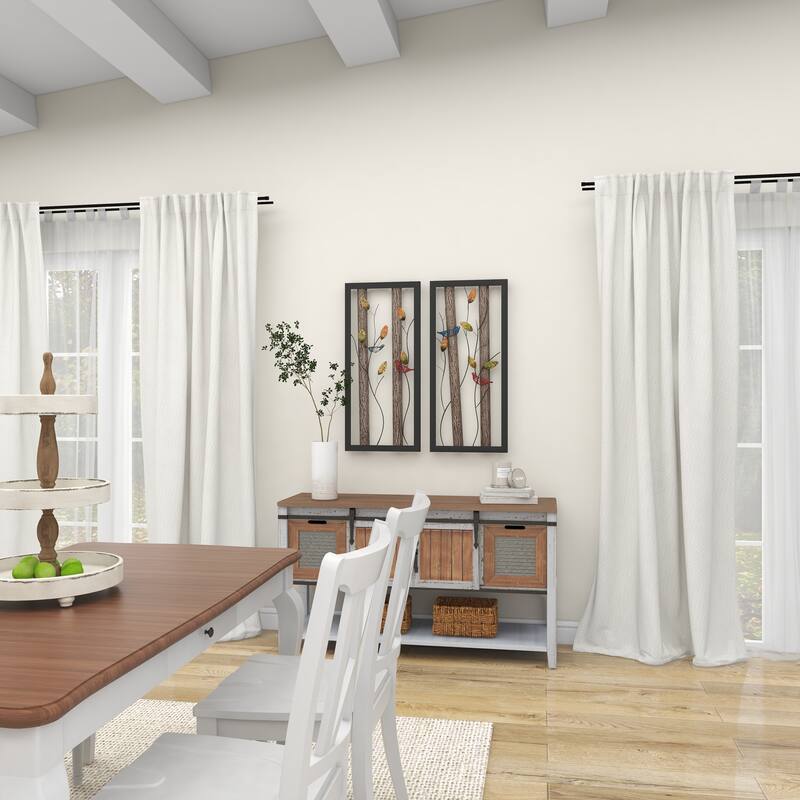 Black Metal Bird Wall Decor with Tree Branches and Colorful Leaves