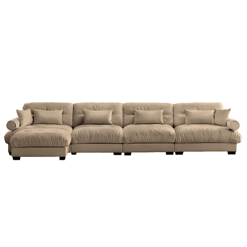 L Shaped Modular Sofa Convertible Deep Seat Sectional Couch w/Ottoman - Camel
