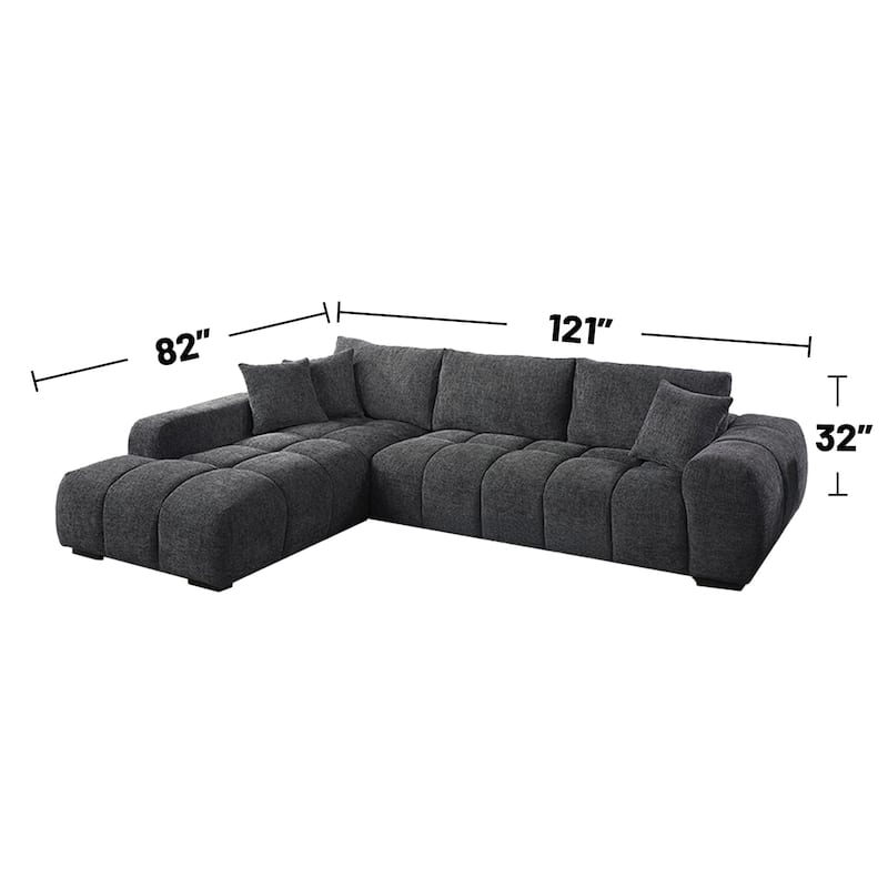 Chenille Upholstered Sectional Sofa with 3 Pillows in Gray